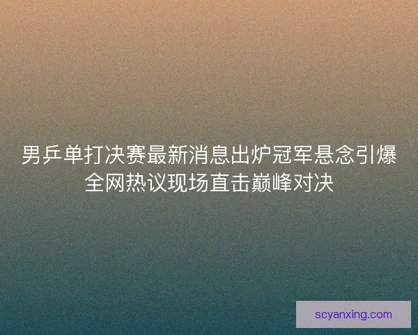 男乒单打决赛最新消息出炉冠军悬念引爆全网热议现场直击巅峰对决